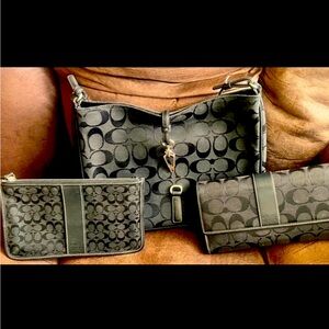 SOLD!  I cross list. Coach  Signature Bag 
Matching Wallet & Cosmetic pouch